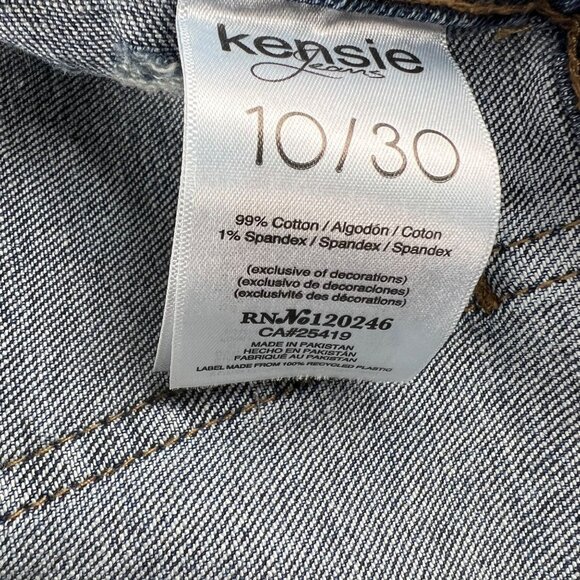 Kensie Jeans Women's High Rise Distressed Denim Skirt Blue Front Button Closure - Picture 3 of 6